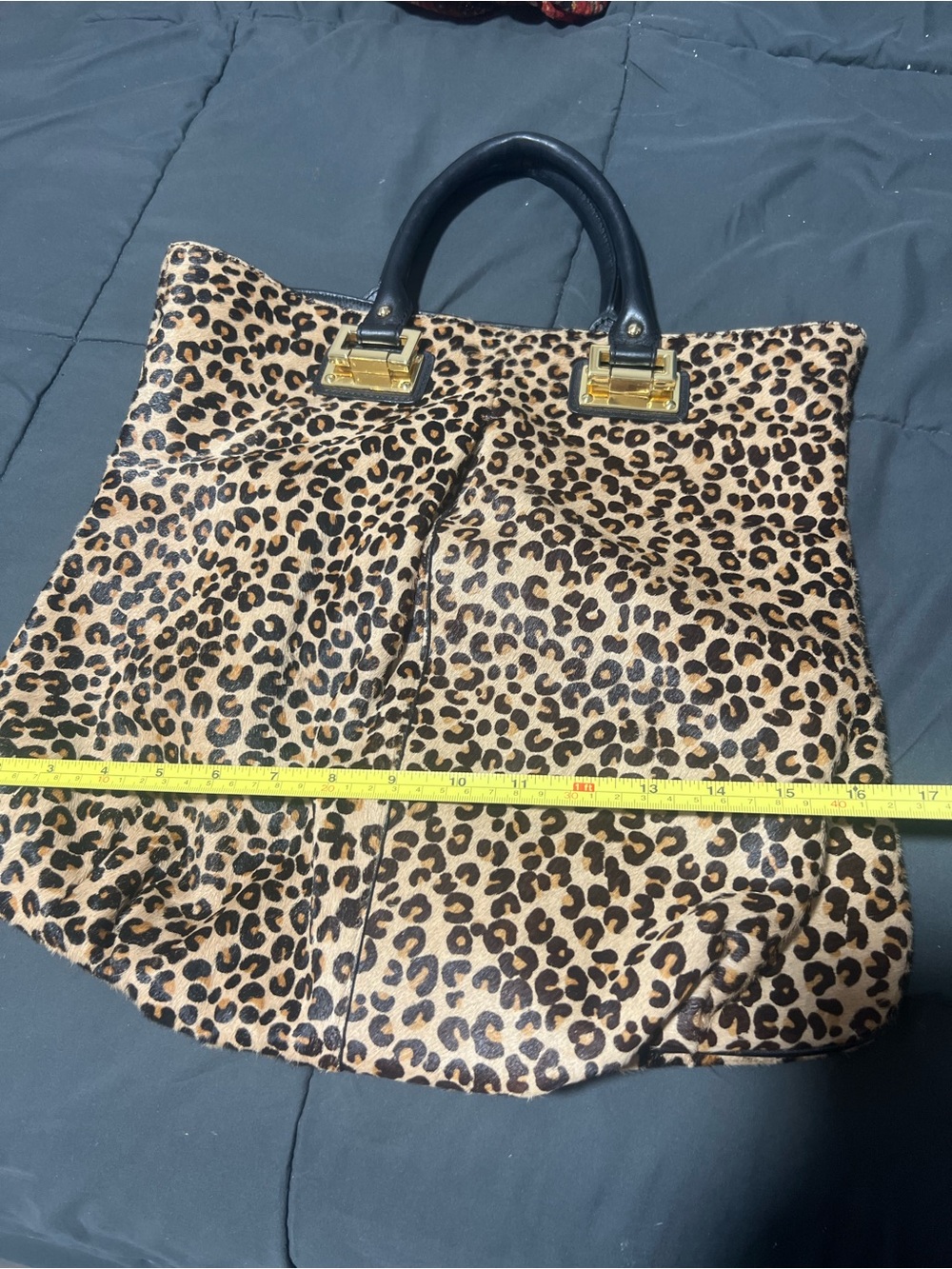 Charles Jourdan Leopard-Print Tote with Black Handles and Gold Hardware - Picture 9 of 11